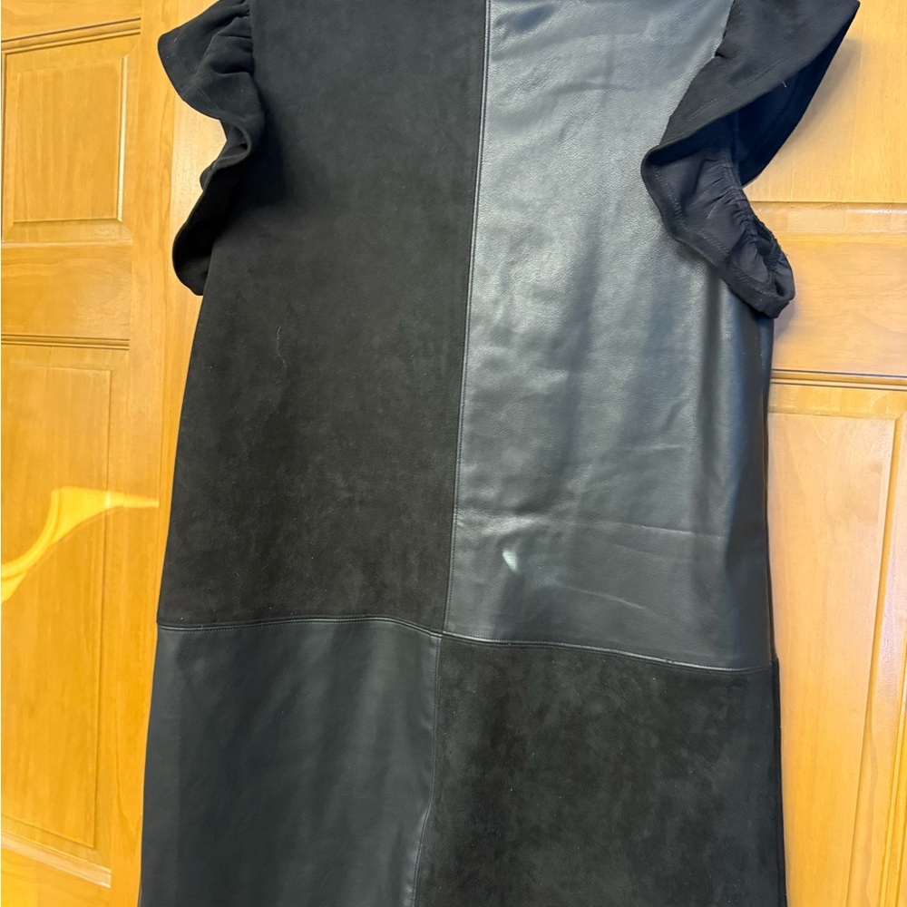 THML Black faux Leather/suede Dress w/ruffled shoulder - Picture 2 of 3